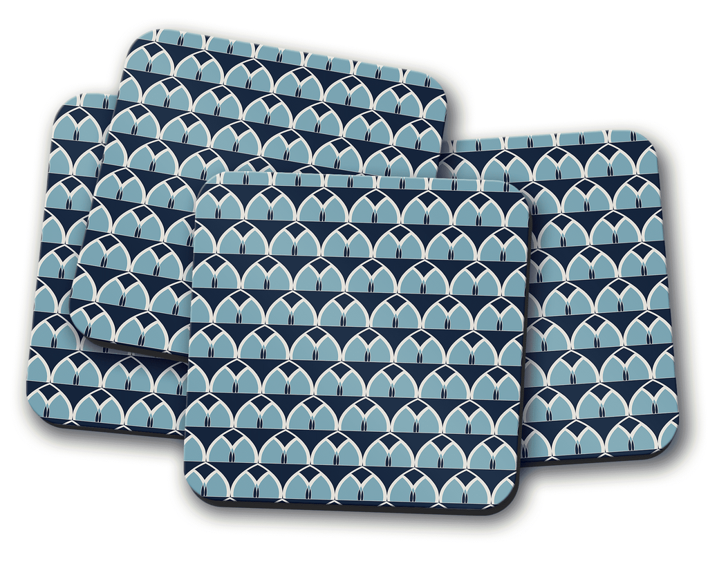Blue Geometric Arches Design Coaster, Table Decor Drinks Mat