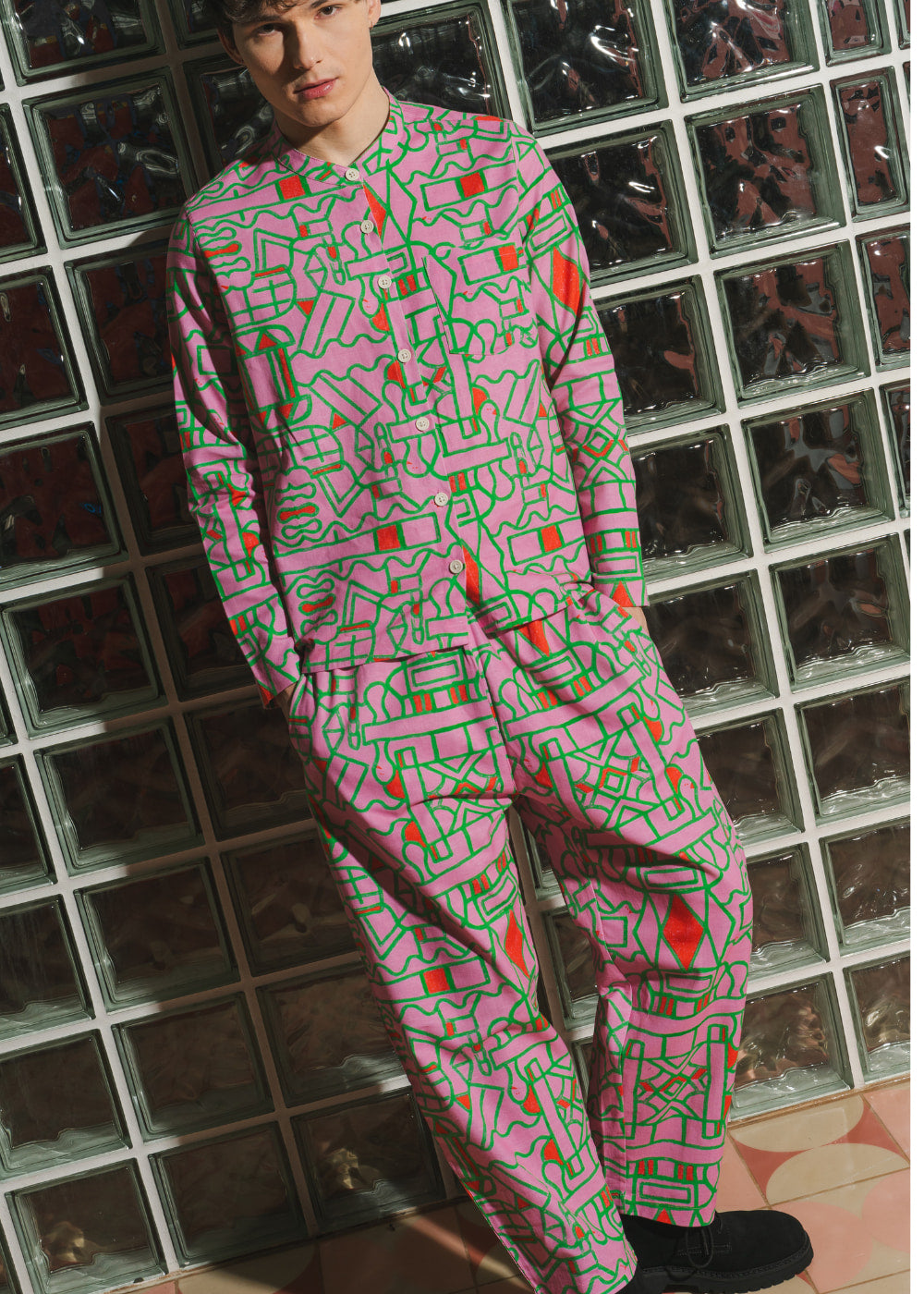 Organic Cotton & Linen Balloon Trousers in Blush Horizon