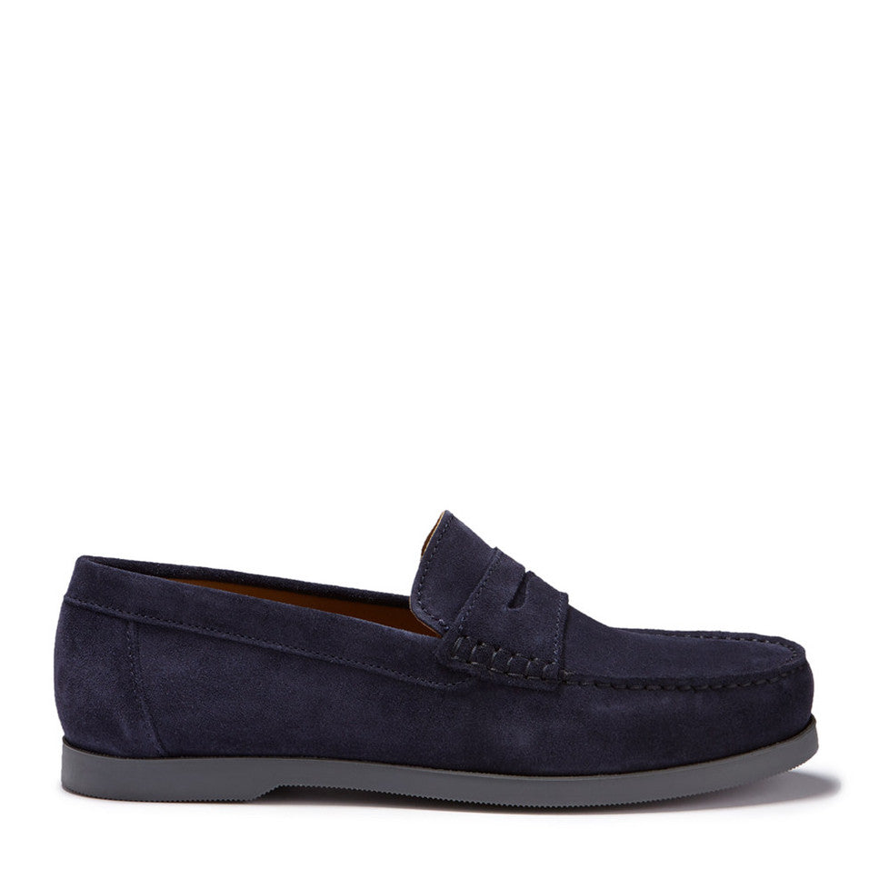 Navy Blue Suede Boat Loafers
