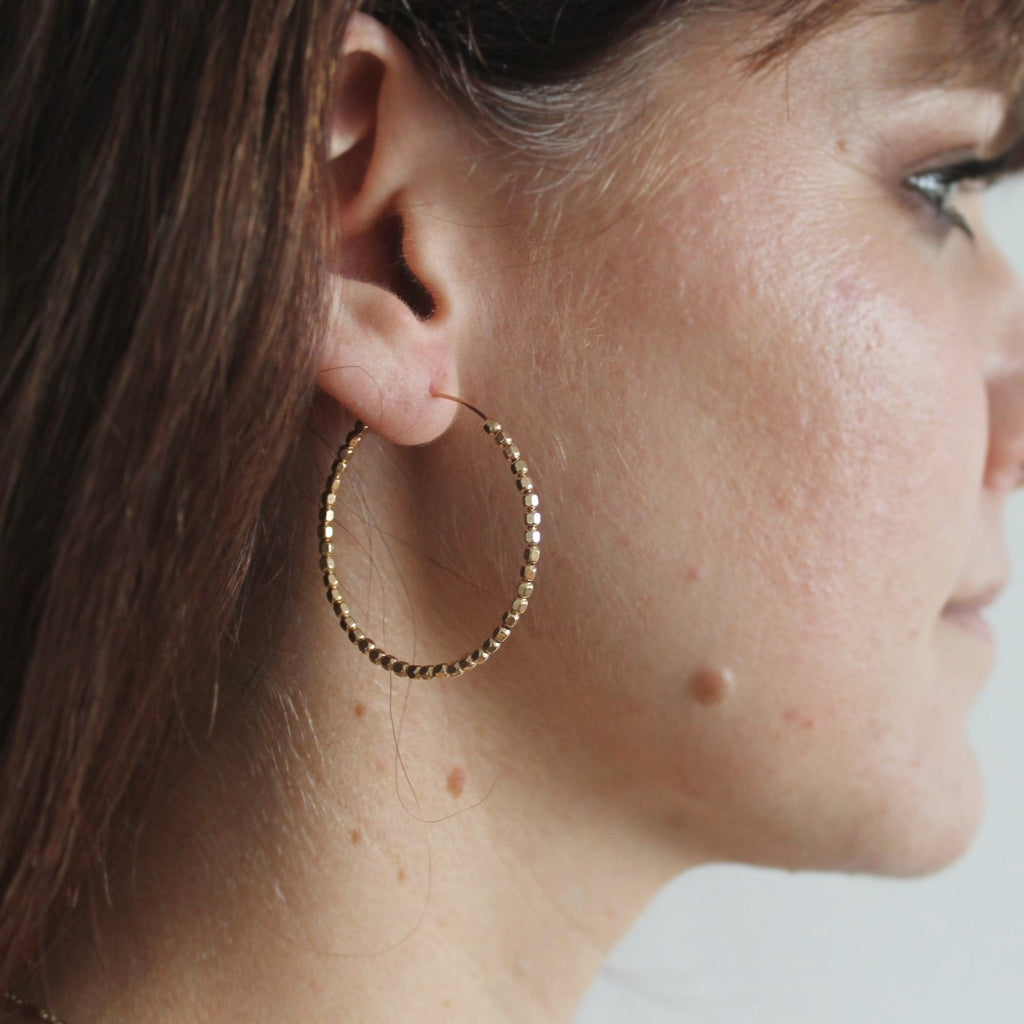 Bold Beaded Sparkle Hoops in Gold