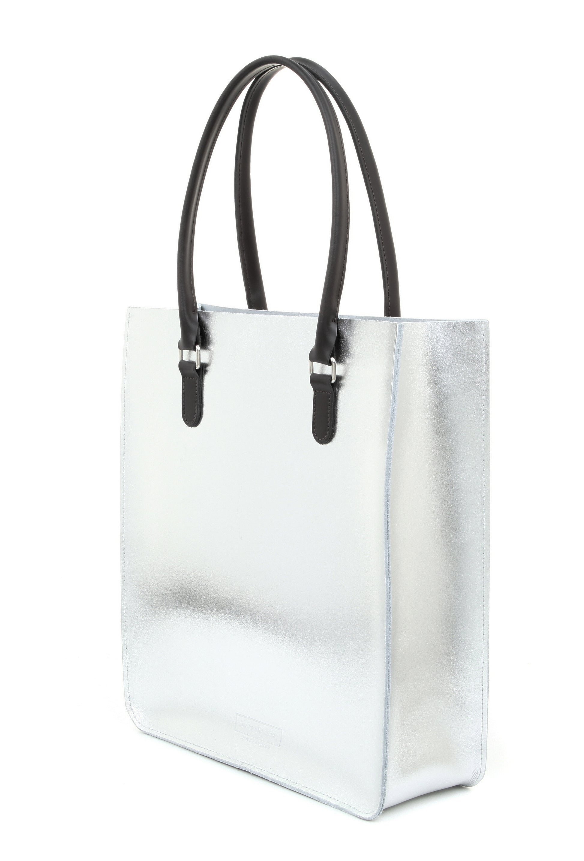 Silver Metallic Leather Tote Bag with Handles
