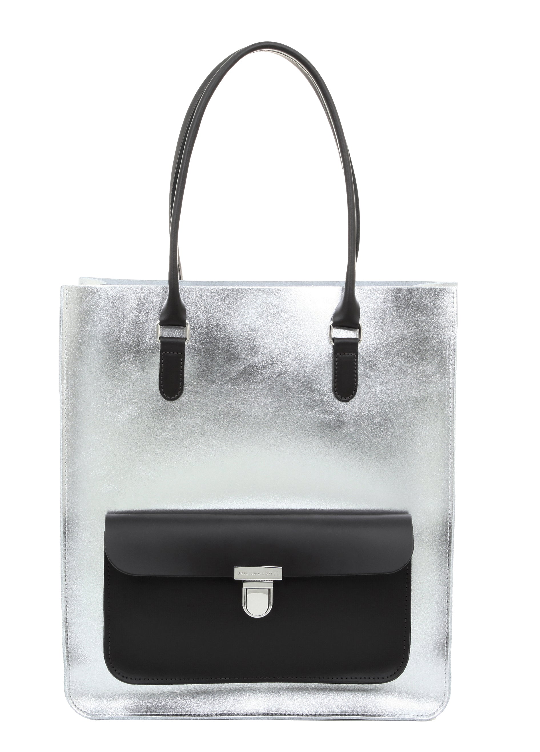 Silver Metallic Leather Tote Bag with Handles