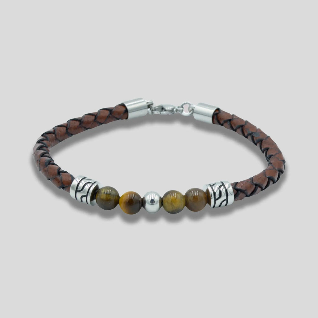 Brown Leather Tiger Eye Bead Bracelet