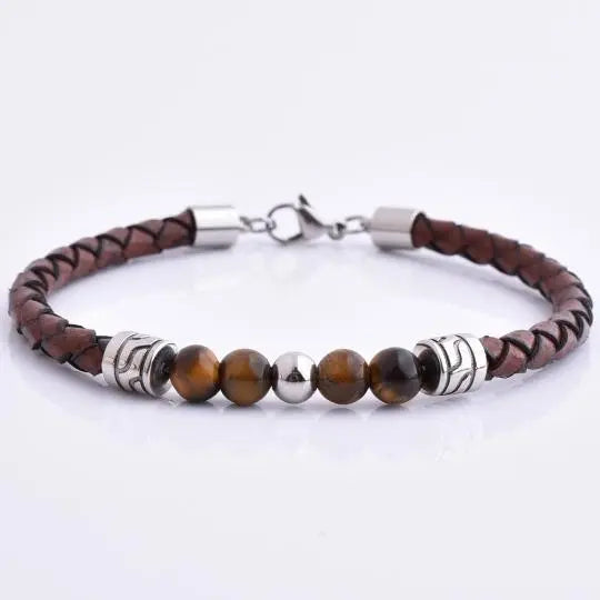 Brown Leather Tiger Eye Bead Bracelet