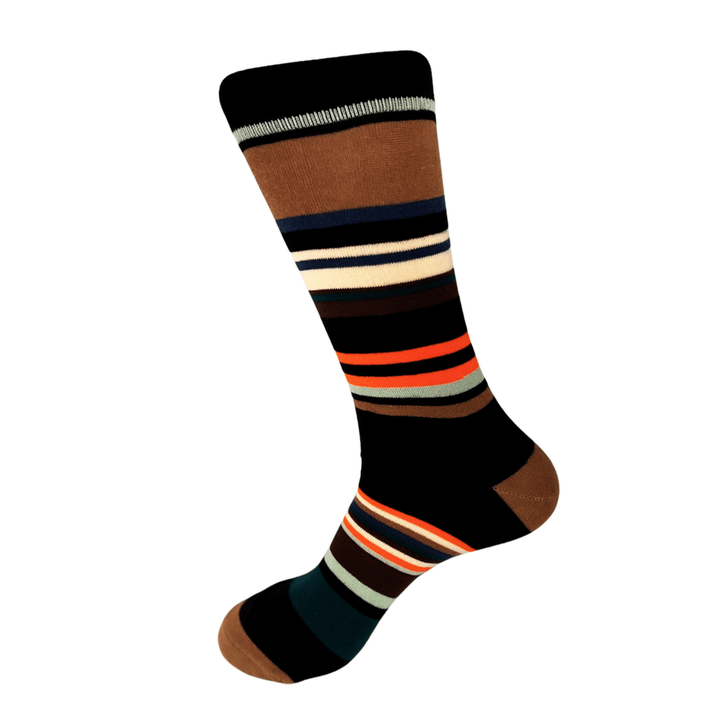 Autumn Echo Horizontal Stripe Socks in Brown Cream and Orange