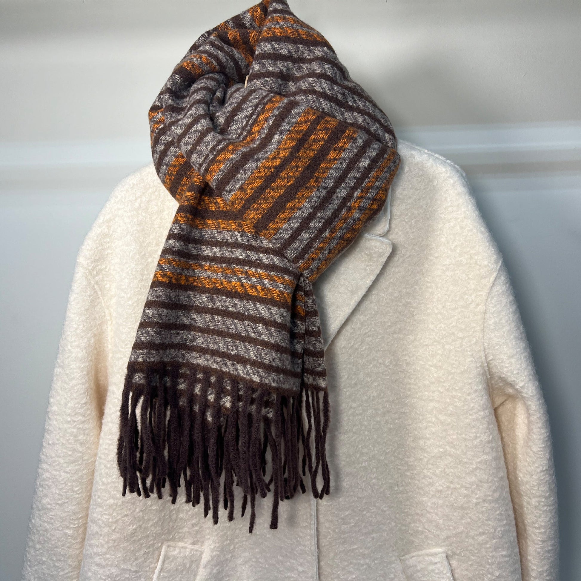 Brown Striped Winter Scarf for Women
