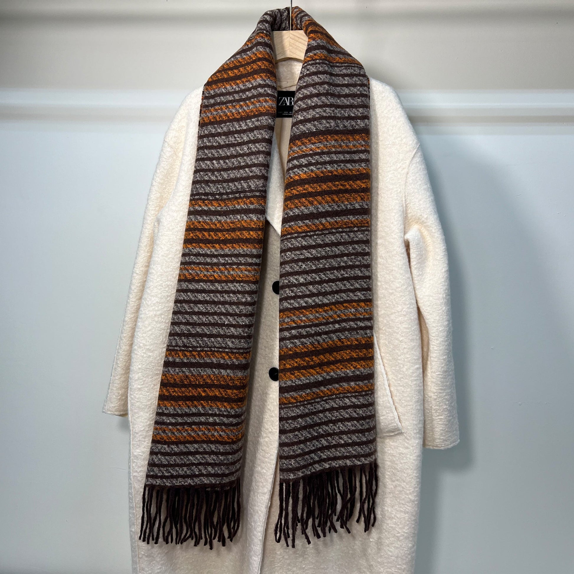 Brown Striped Winter Scarf for Women