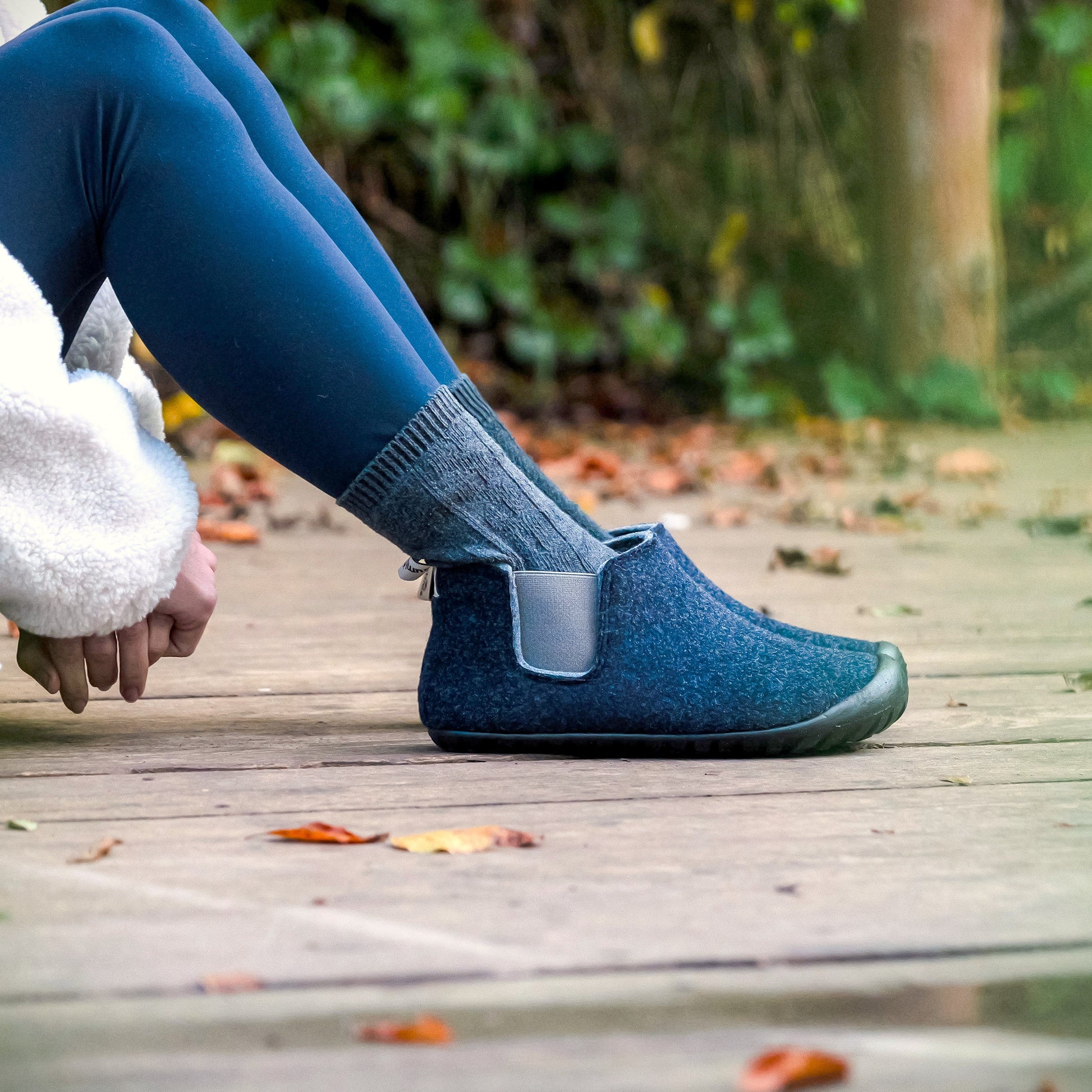 Brumby Women's Slipper Boot in Navy and Grey