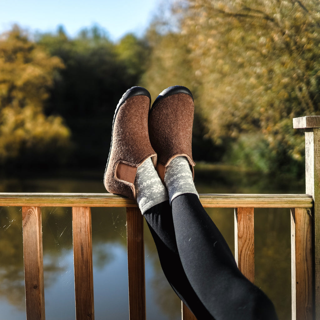 Brumby Women's Slipper Boot in Chocolate and Cream