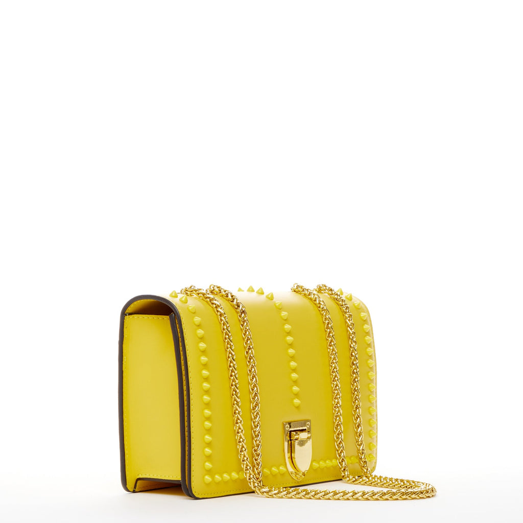 Mustard Yellow Leather Crossbody Purse with Gold Chain Strap