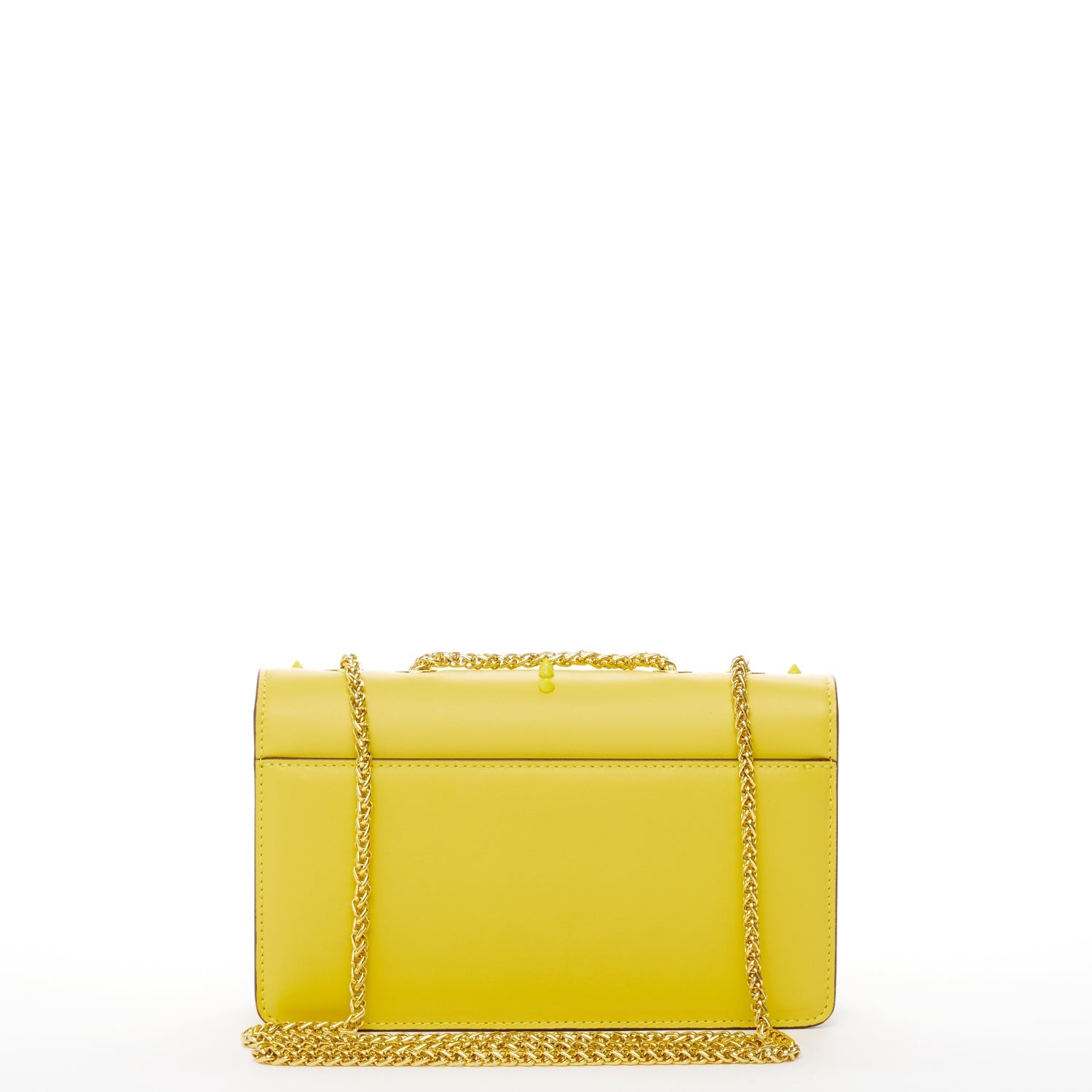 Mustard Yellow Leather Crossbody Purse with Gold Chain Strap