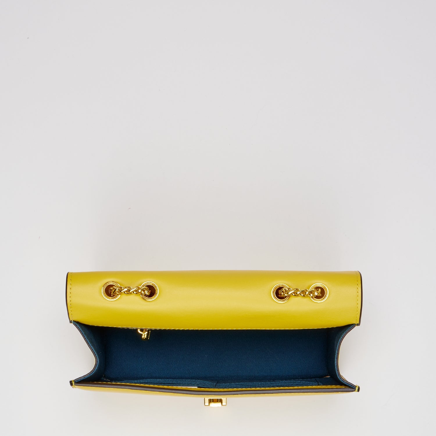 Mustard Yellow Leather Crossbody Purse with Gold Chain Strap