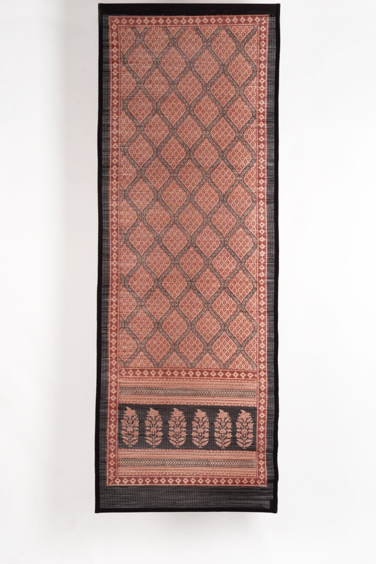 Diamond Bagh Hand Block Print Bamboo Wall Hanging - Red Black