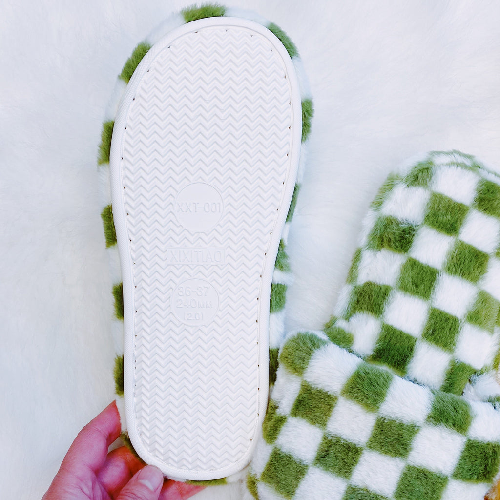 Checker Cozy Open Toe Slippers