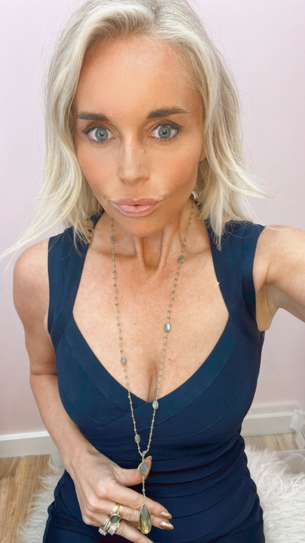 Double Diana Necklace in Labradorite with Drop