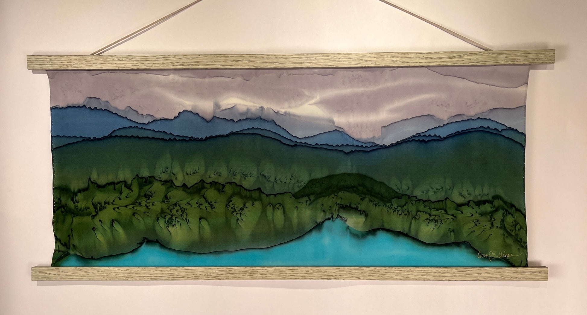 "Stormy Day at the Lake” - Hand-dyed Silk Wall Hanging  - $265