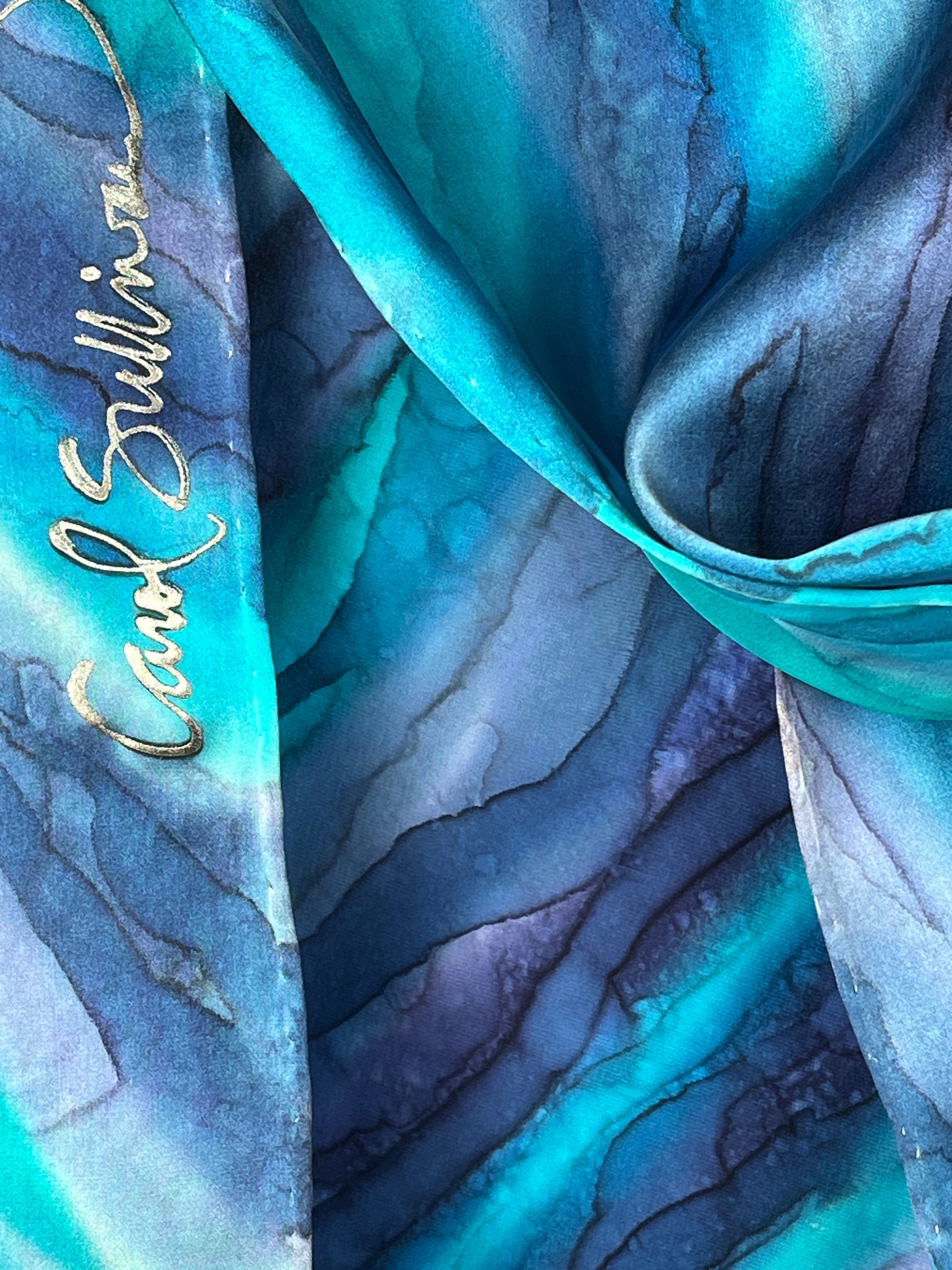 “Flow Abstract - Ocean Currents” Hand-dyed Silk Scarf - $110