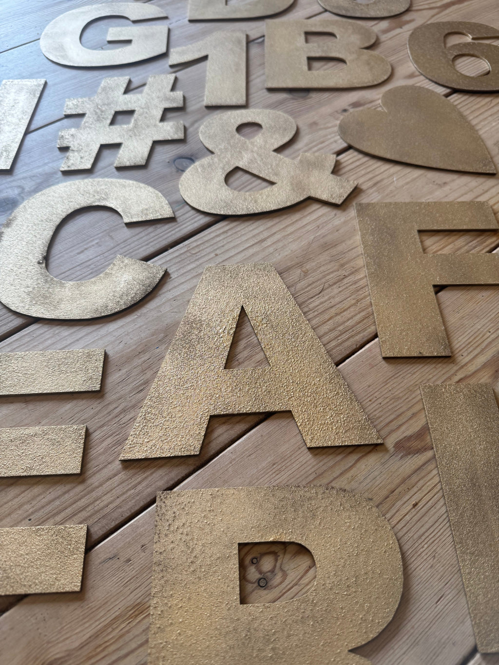 12" and 5" Gold Fat Font Metal Letters.