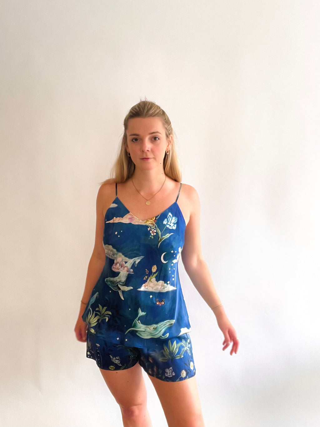 Blue Silk Pyjama Set in Wondrous Night Sky Print