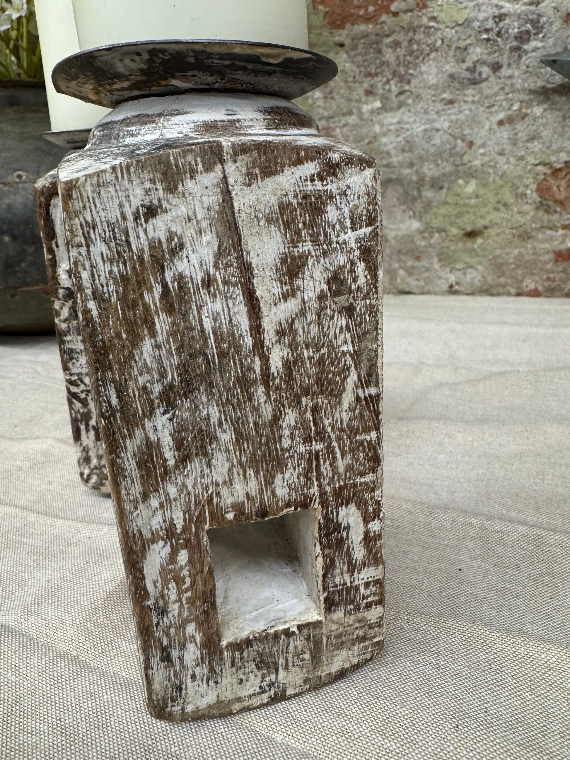 Pair Of Rustic Wooden Candle Holders / Large Church Candle Candlesticks /C