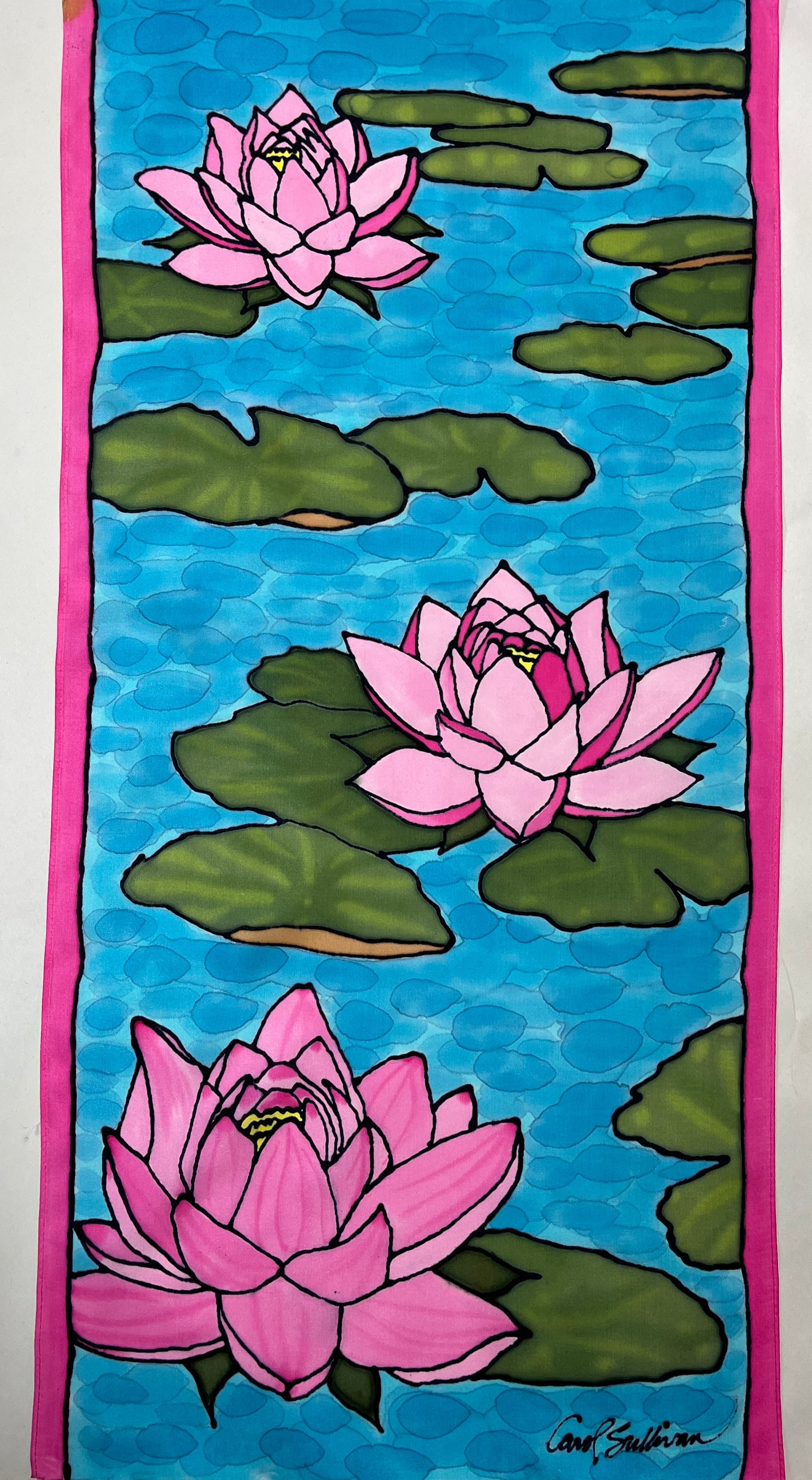 "Waterlily Zen” - Hand-dyed Silk Wall Hanging  - $365