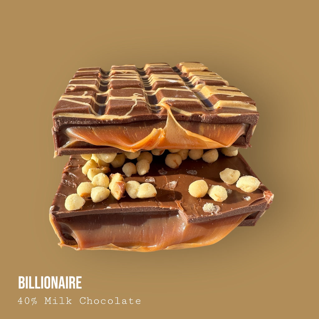 Milk Chocolate Billionaire bar with chocolate infused salted caramel topped with shortbread biscuit 245g