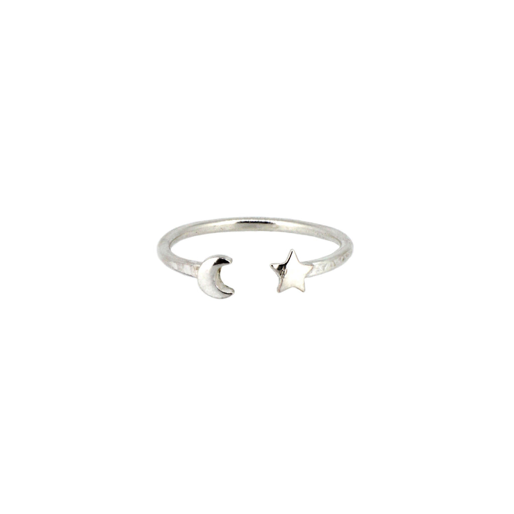 Moon and Star Ring in Recycled Silver