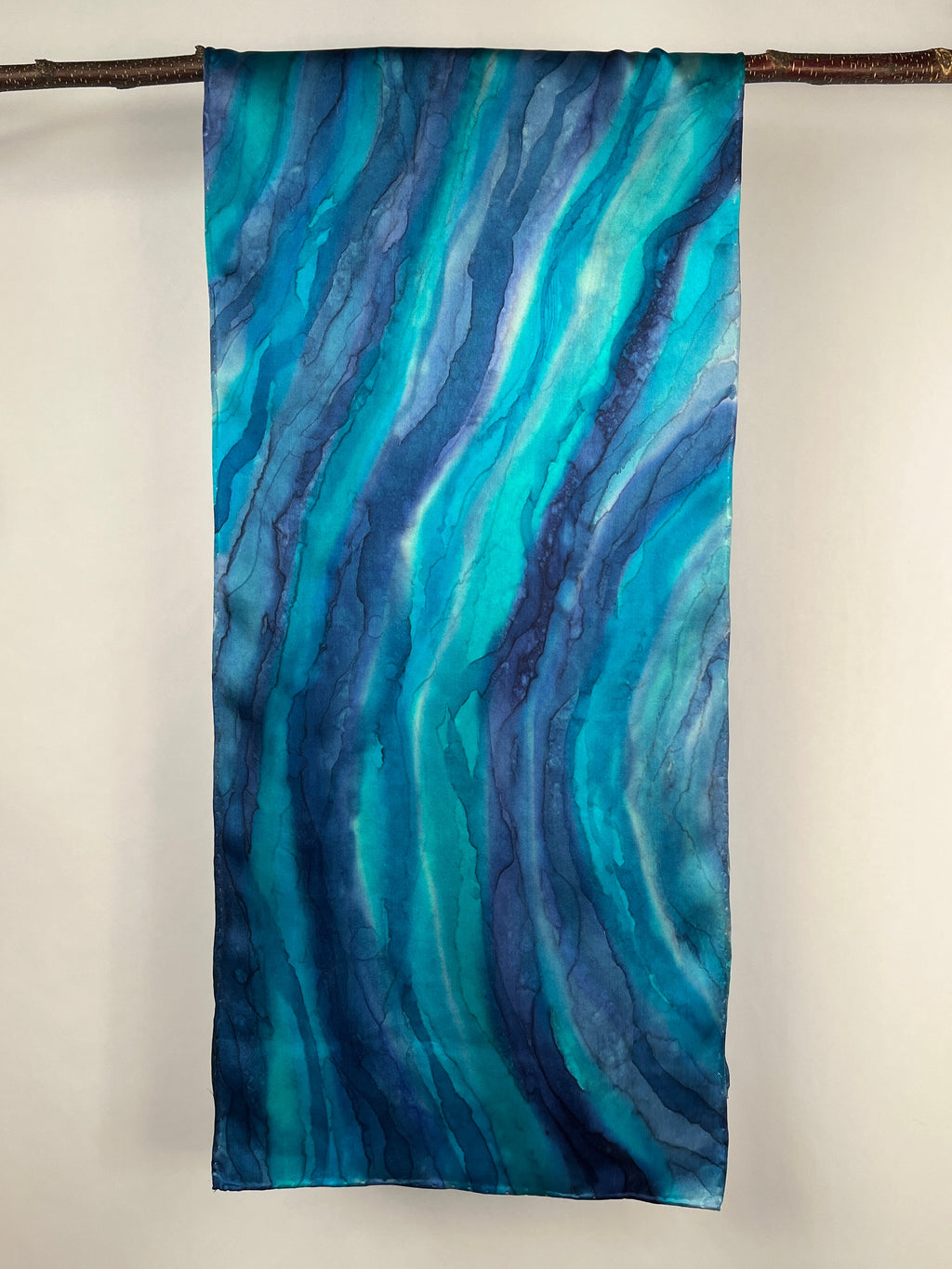 “Flow Abstract - Ocean Currents” Hand-dyed Silk Scarf - $110