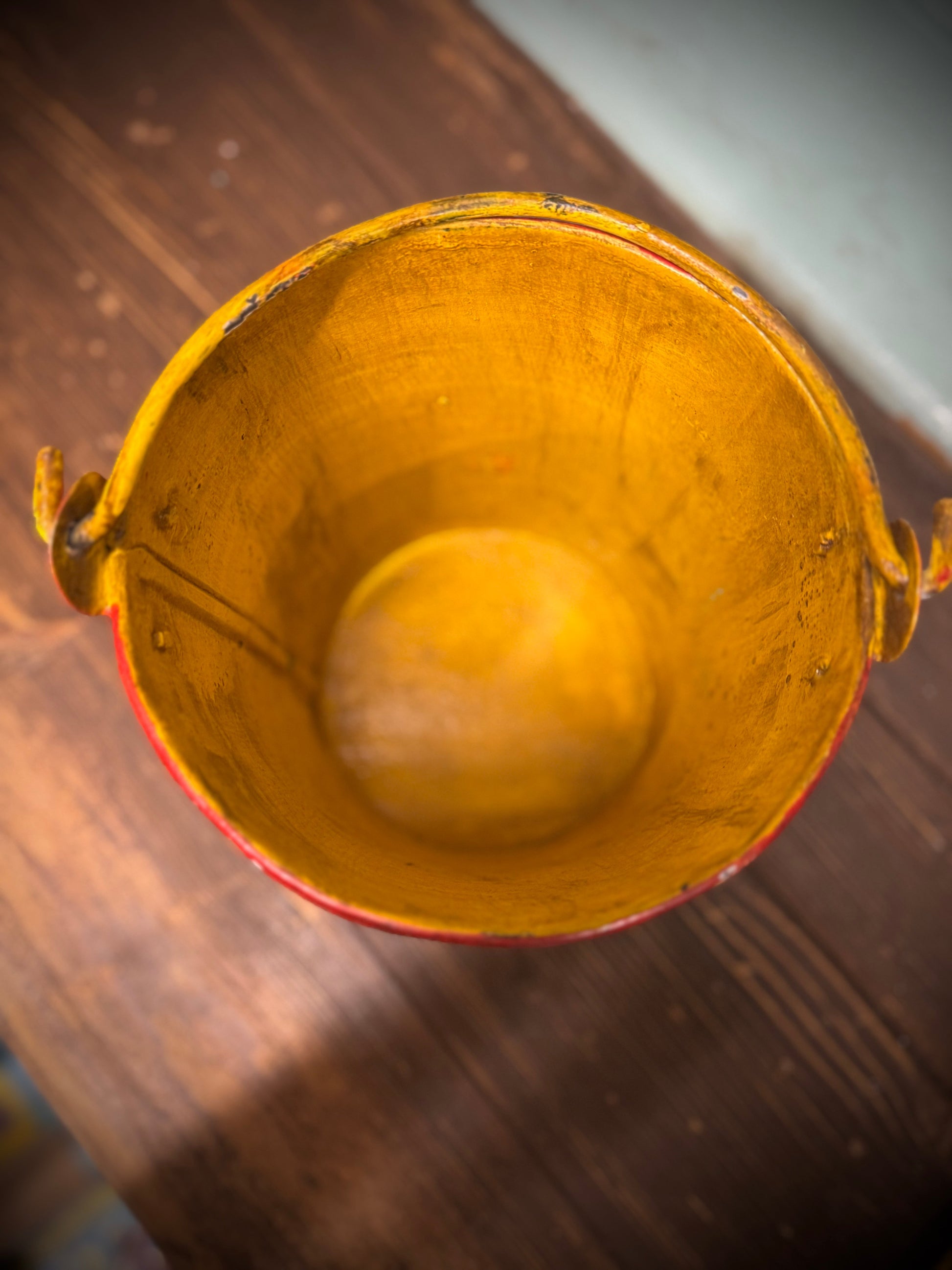 Vintage Small Hand Painted Bucket / Plant Pot / Herb Planter / yellow / Pail