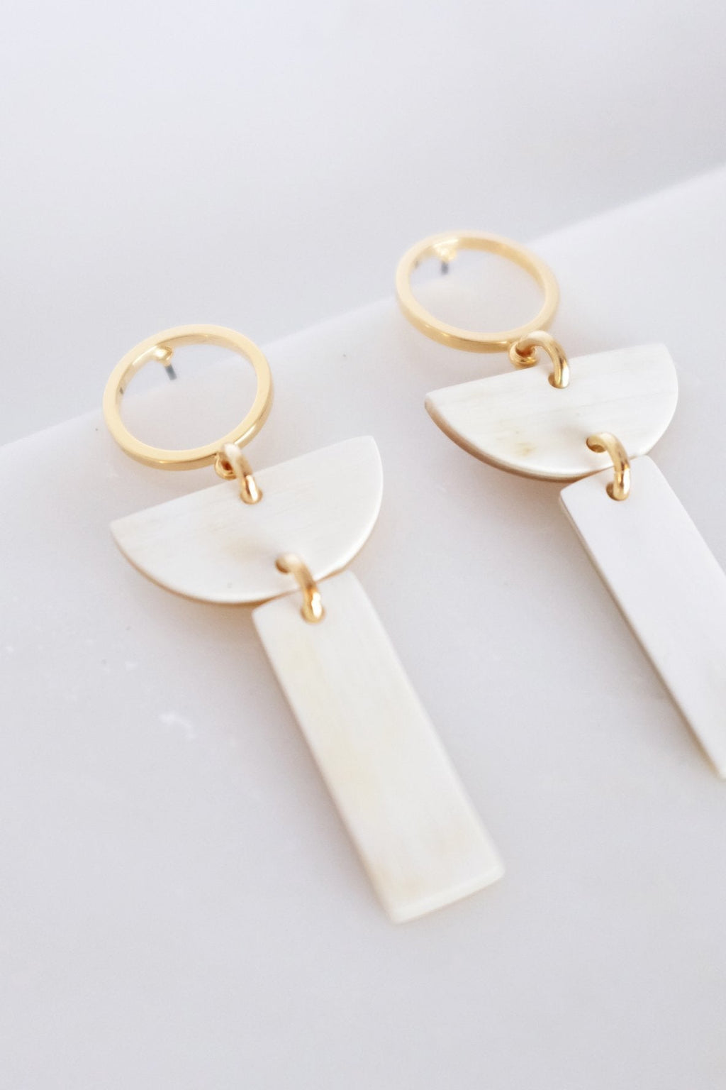 Geo Buffalo Horn Post Dangle Earrings