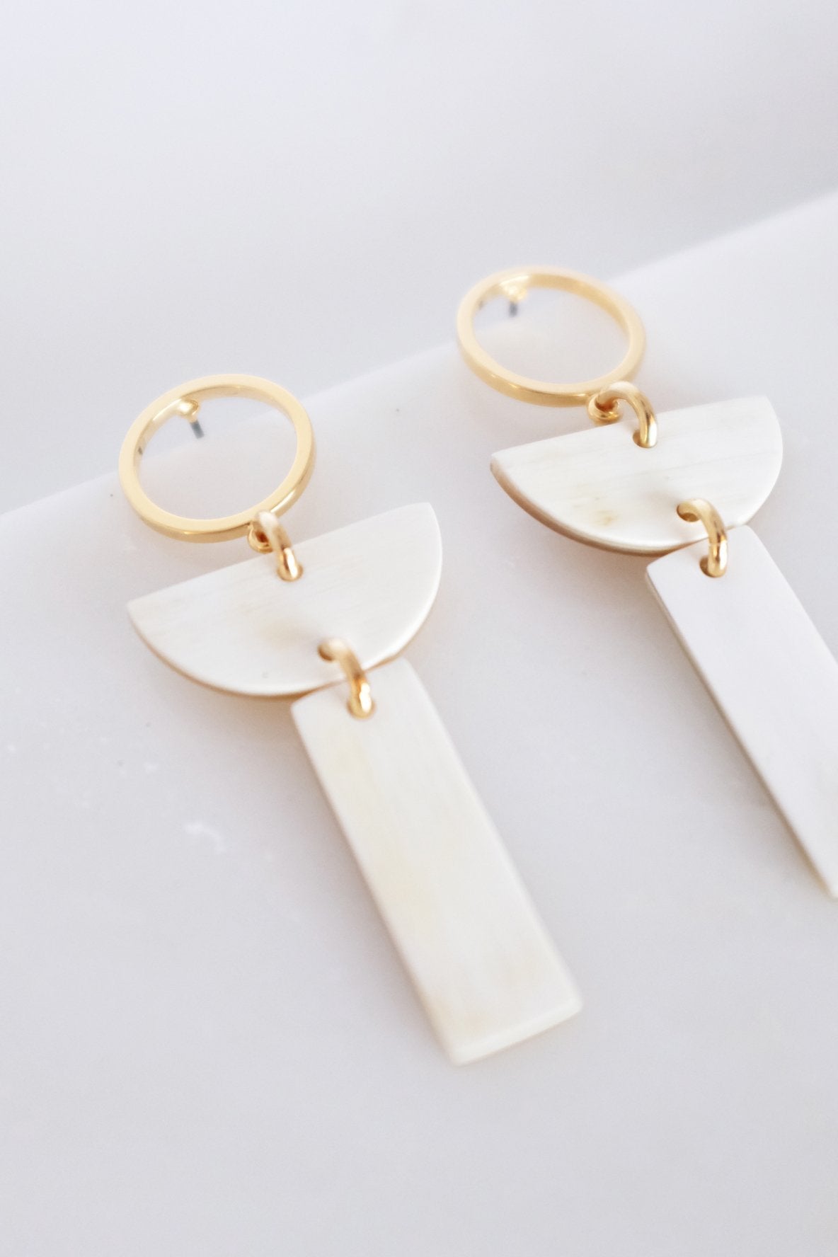 Geo Buffalo Horn Post Dangle Earrings