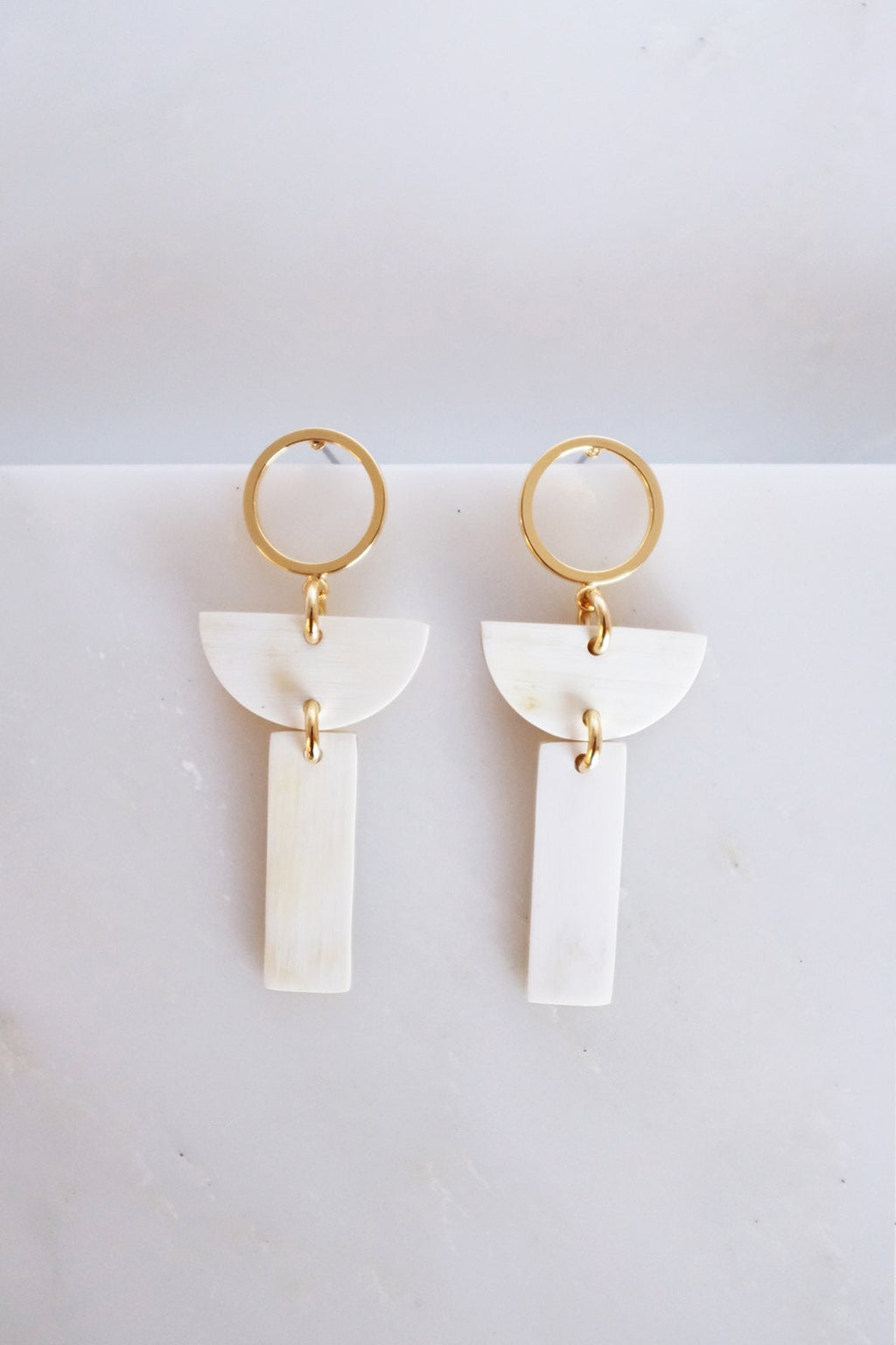 Geo Buffalo Horn Post Dangle Earrings
