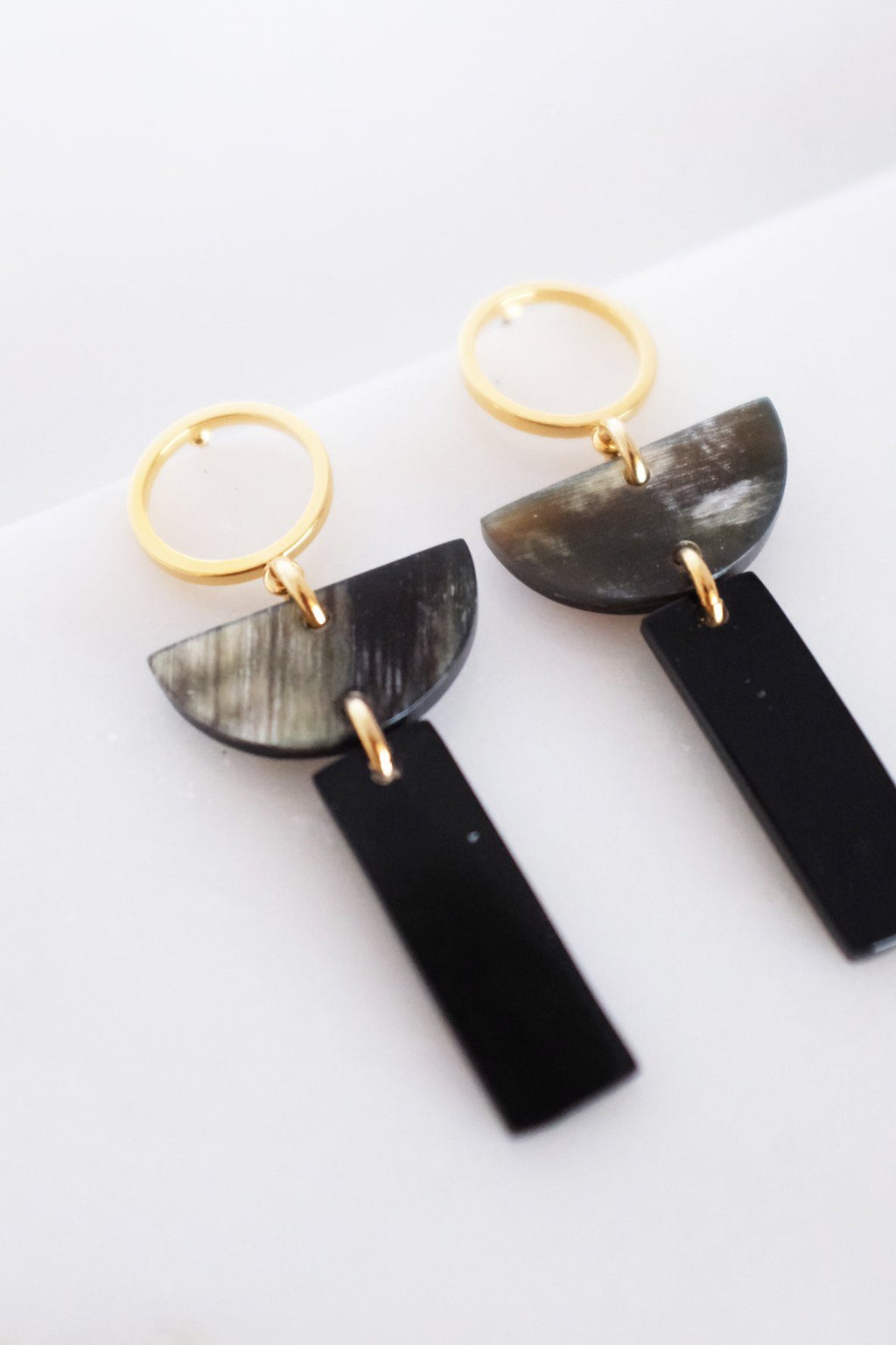 Geo Buffalo Horn Post Dangle Earrings