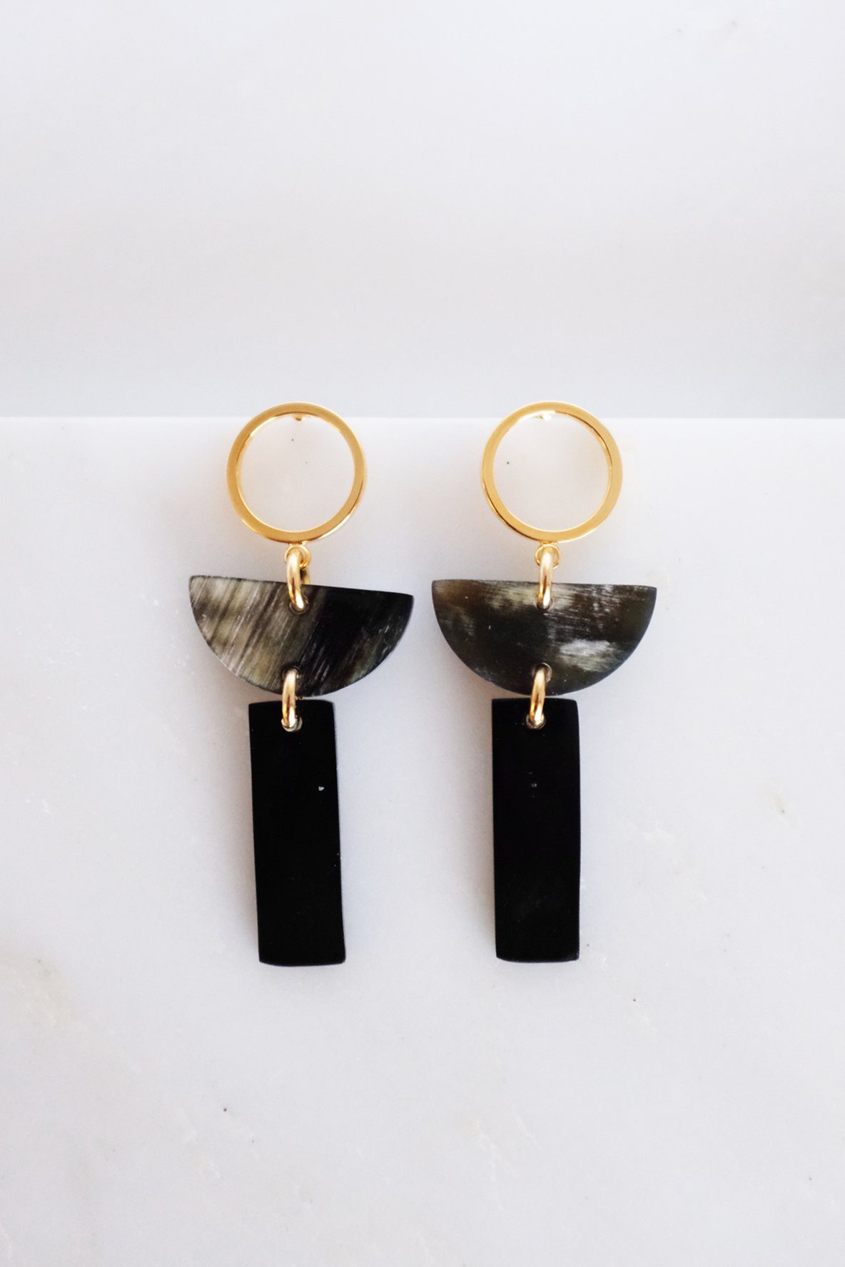 Geo Buffalo Horn Post Dangle Earrings