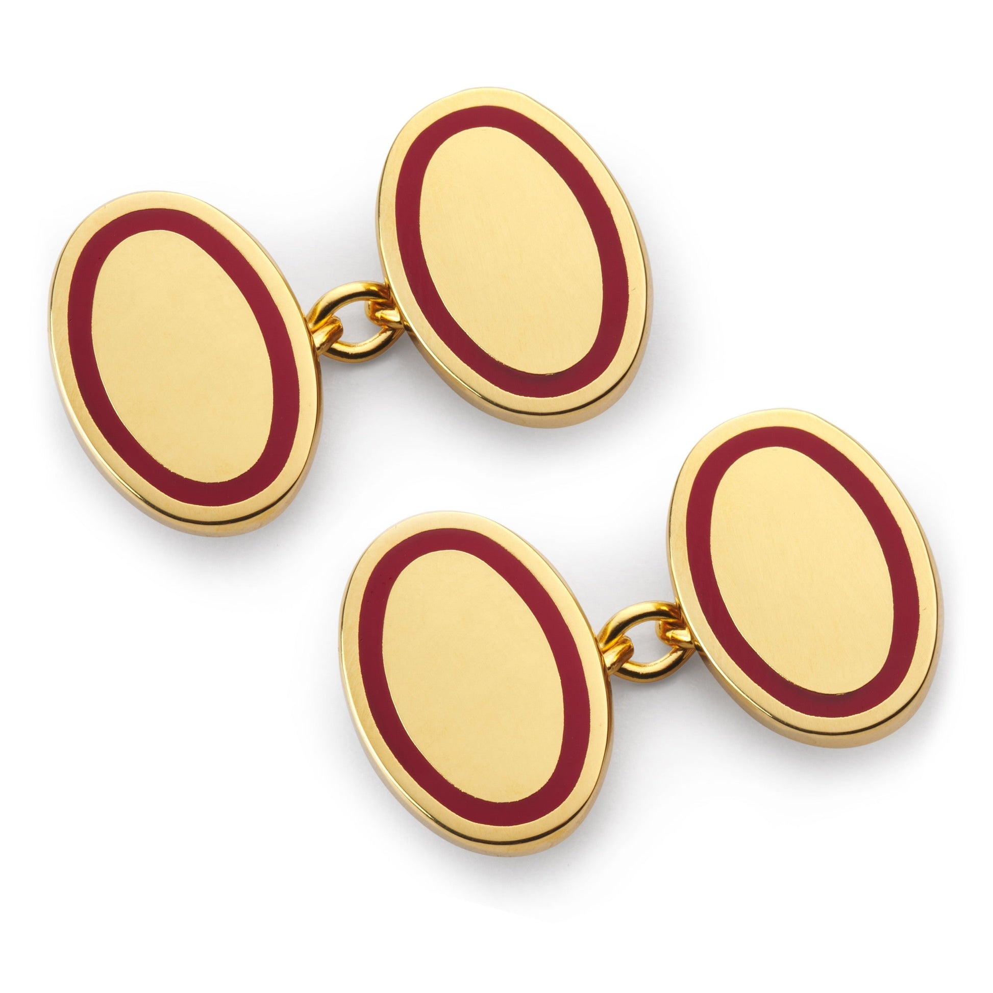 Gold Chain Cufflinks With Red Enamel