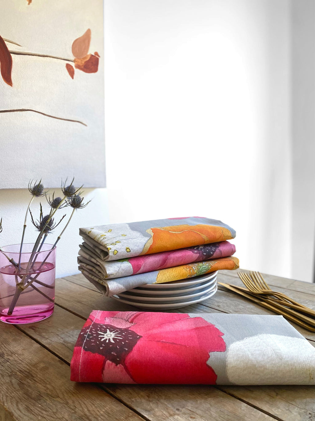 Cactus Flowers on Grey Napkin Set