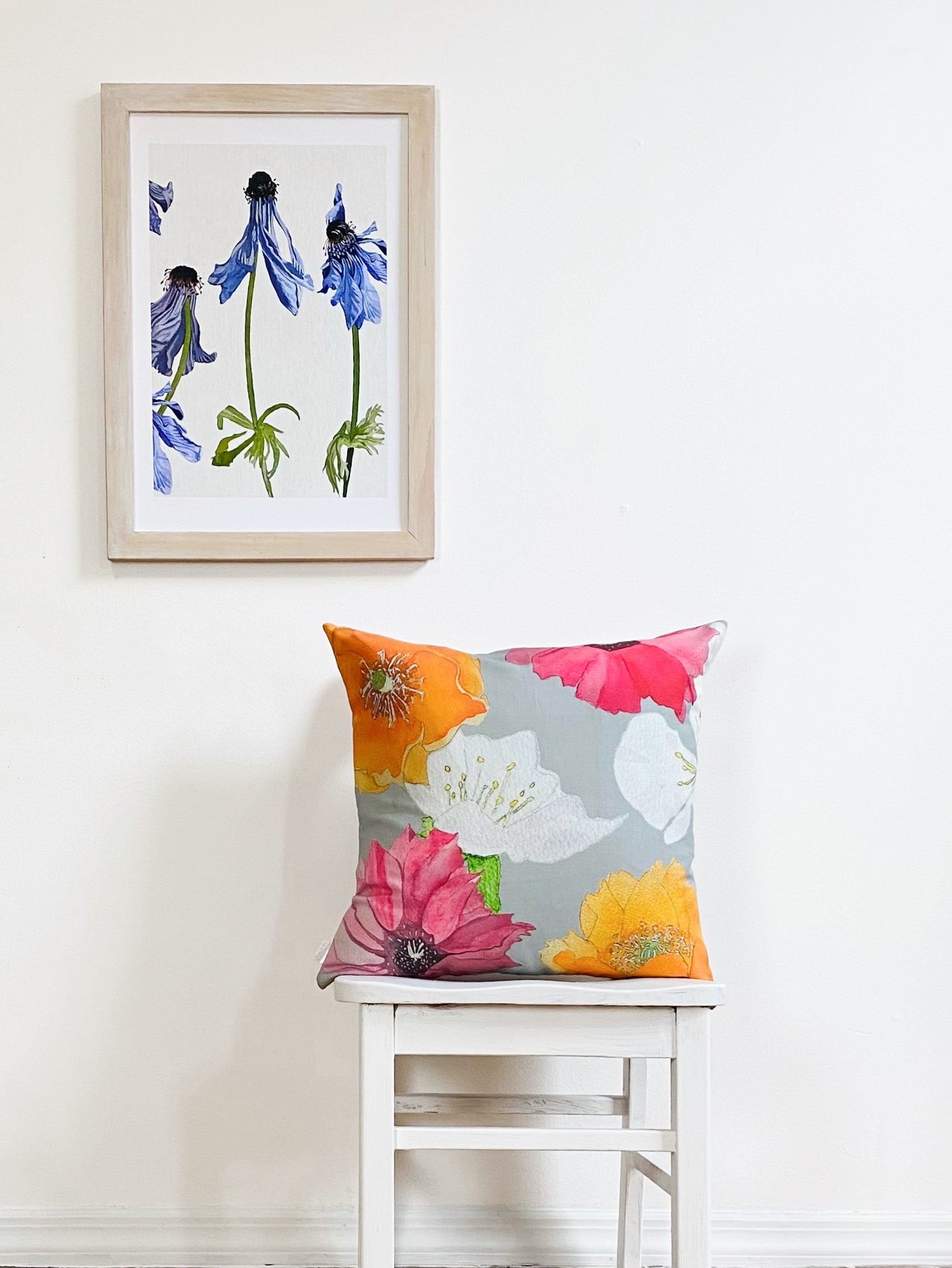 Cactus Flowers Throw Pillow in Grey