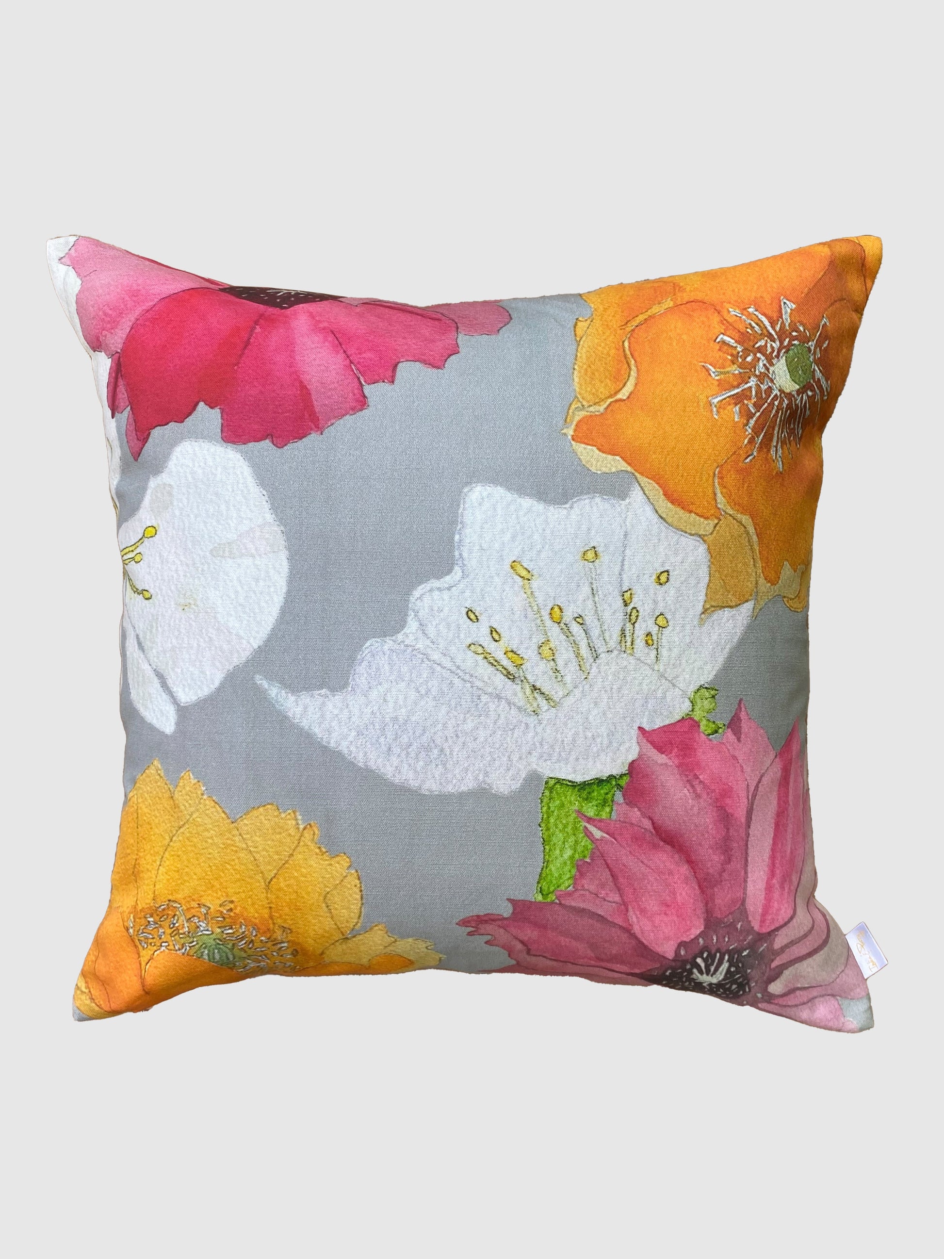 Cactus Flowers Throw Pillow in Grey