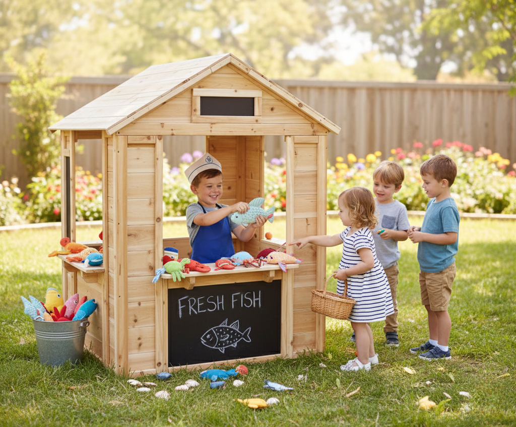 Wooden Café Shop Playhouse for Kids