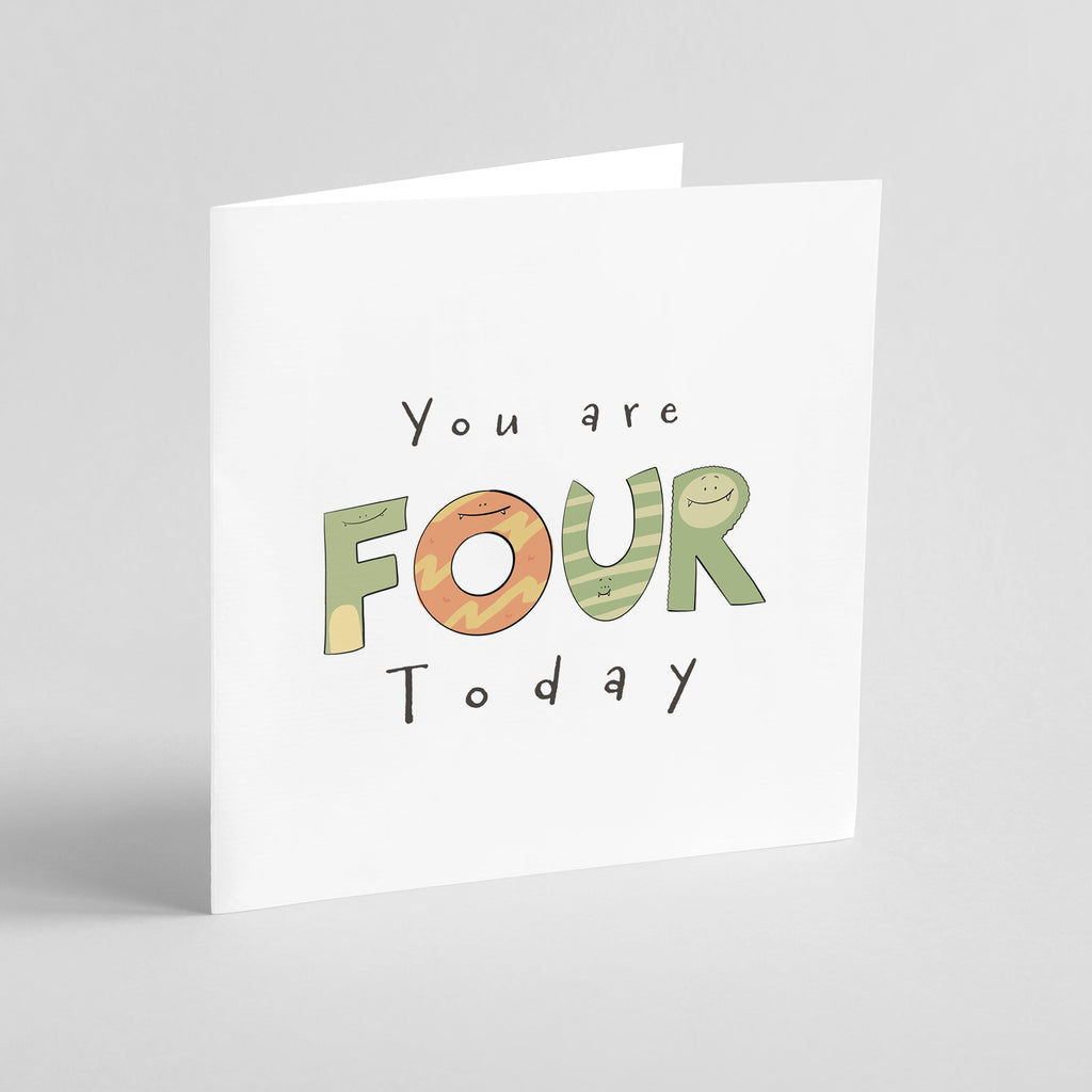 You're 4 Today - Monster Birthday Card