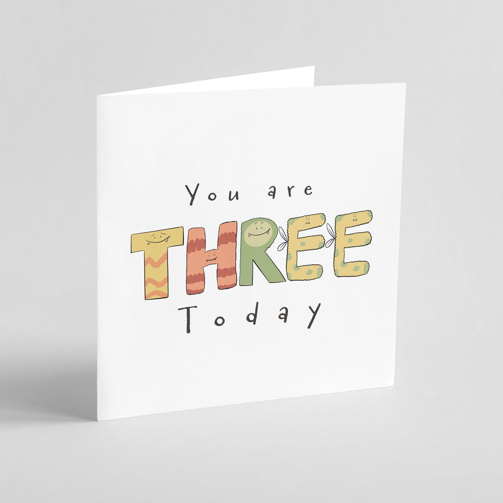 You Are 3 Today – Cute Monster Milestone Birthday Card
