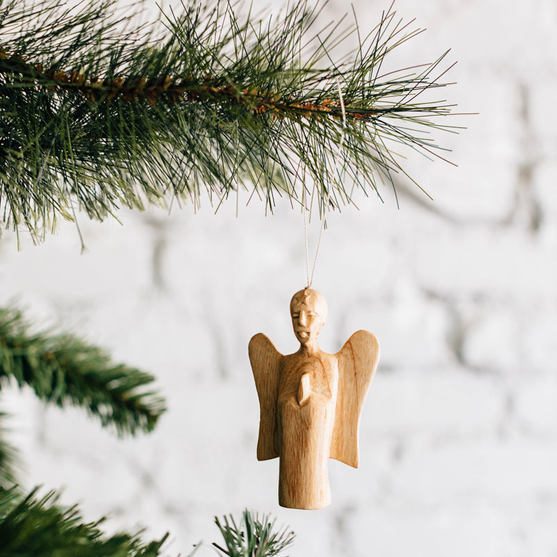 Hand Carved Angel Ornament in Wood