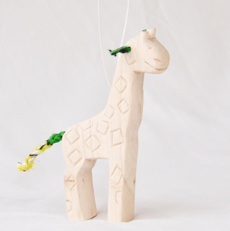 Hand Carved Animal Ornament in Natural Wood