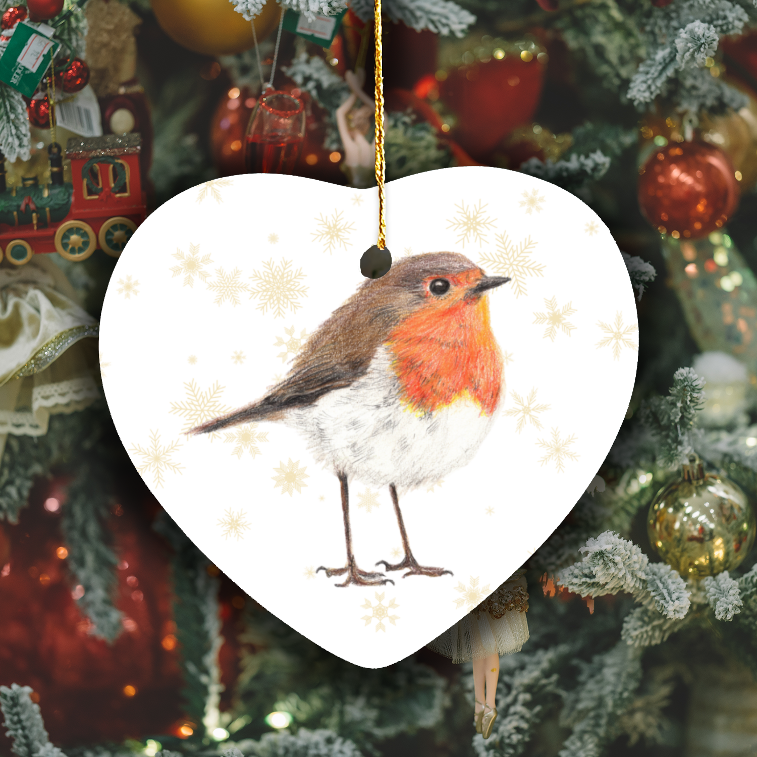 Robin Heart Shape Christmas Tree Ornament