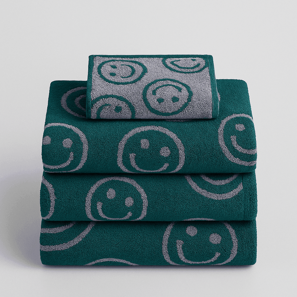 Smiling Face Bath Towel in Yellow Purple or Blue Purple