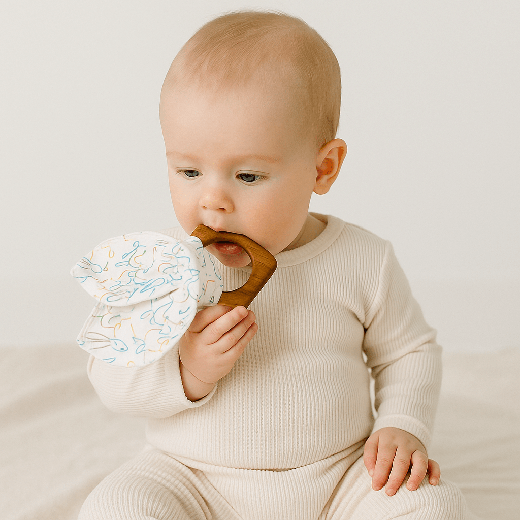 Organic Bunny Teething Ring with Soft Cotton Ears