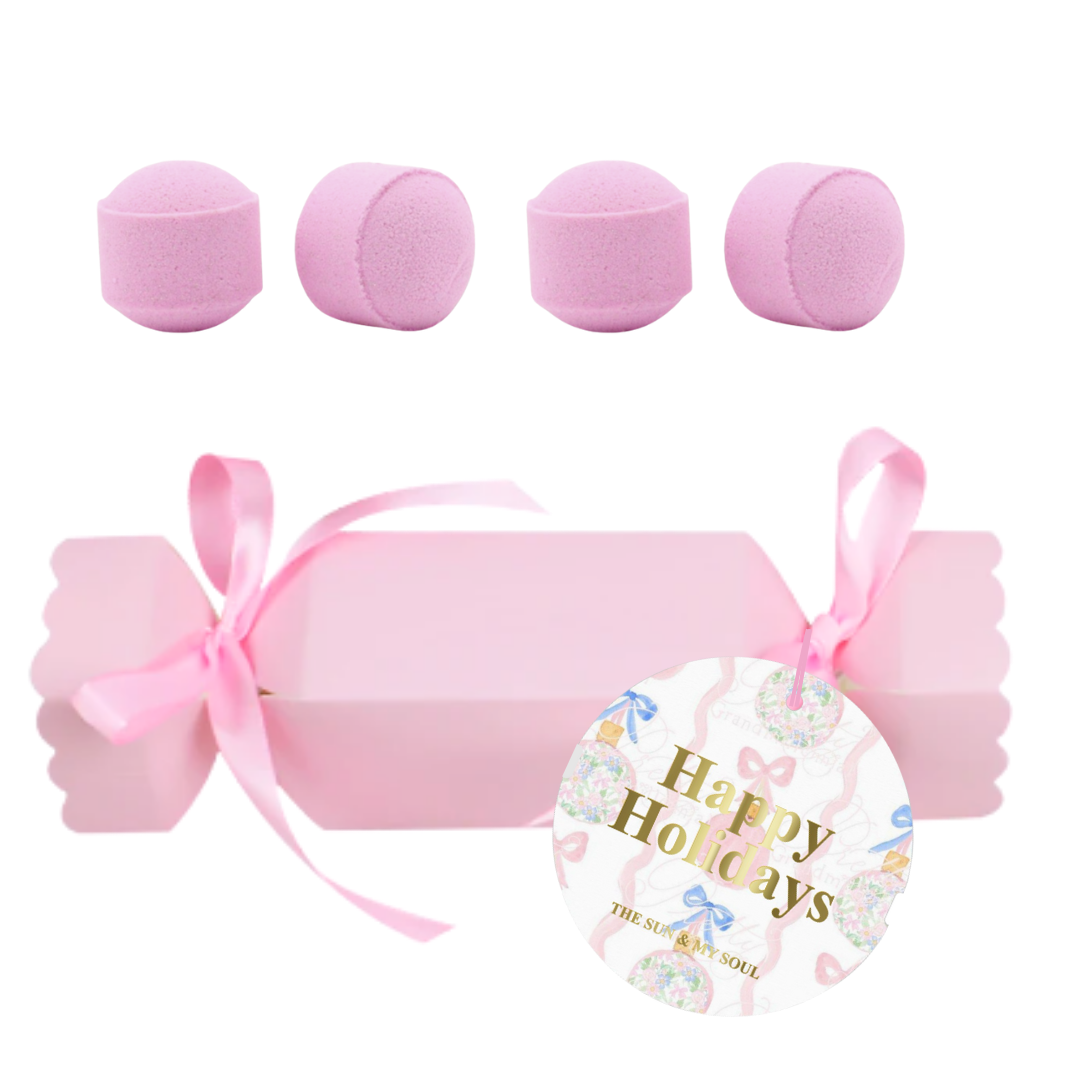 Pink Christmas Cracker Bath Bomb Gift Set of 4 Floral Scent