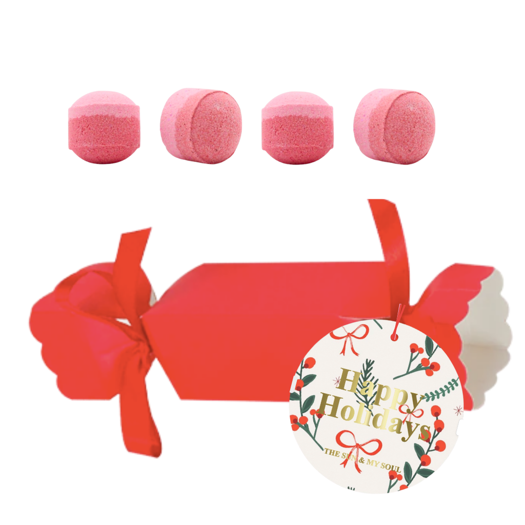 Red Christmas Cracker Bath Bomb Gift Set of 4 Raspberry