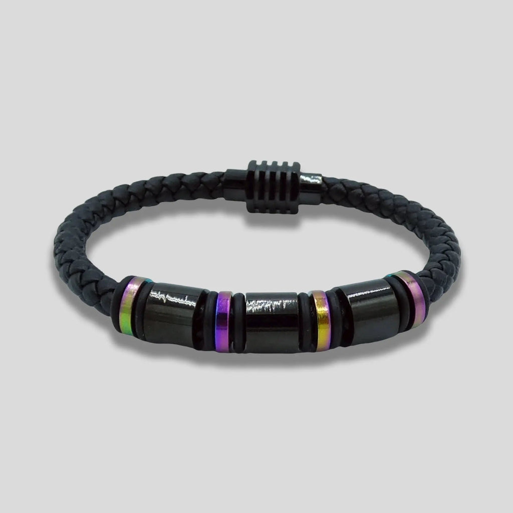 Chromatic Steel Leather Braided Bracelet