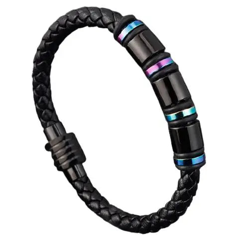 Chromatic Steel Leather Braided Bracelet